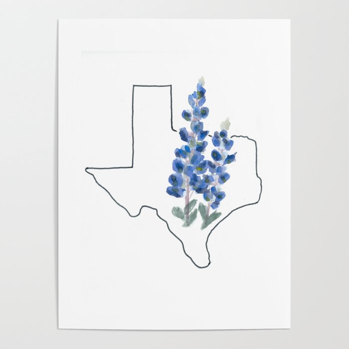 700x700 Texas Watercolor Bluebonnet State Flower Map Poster By Ashymd