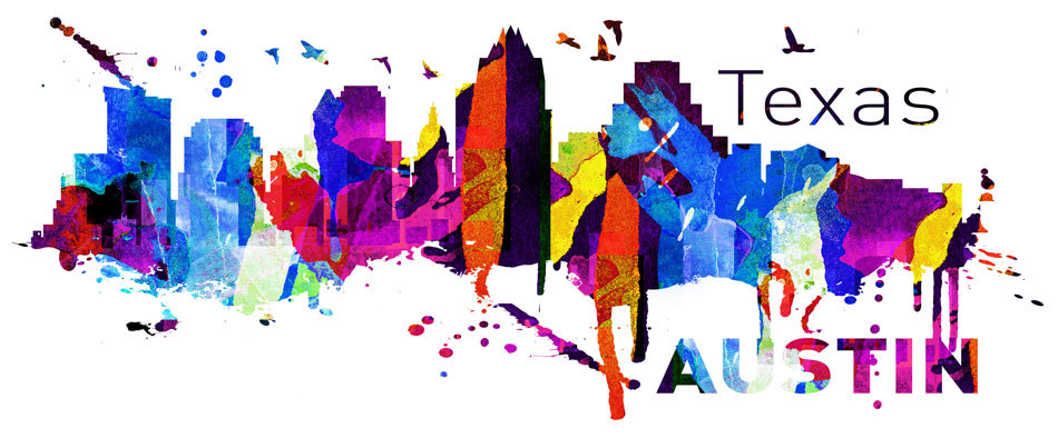 950x394 Austin Texas Skyline Art Print Watercolor Sticker