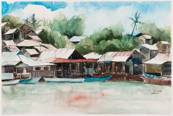 570x383 Urban Landscape Pang Lo Thailand Watercolor Painting Etsy
