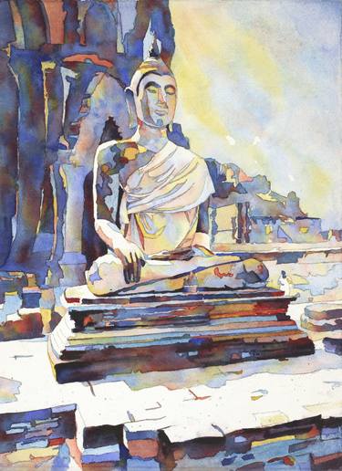 375x516 Watercolor Painting Of Seated Buddha