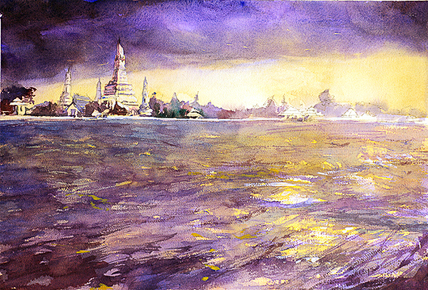 600x407 Watercolor Paintings Of Asia Fine Art Paintings Of Cambodia