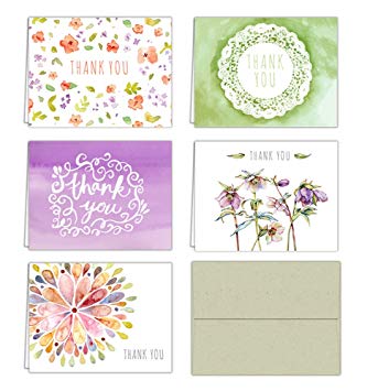 333x355 Floral Watercolor Thank You Cards (10 Cards + Sage