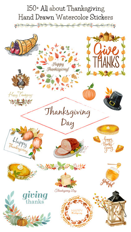 422x750 Thanksgiving Watercolor Set By Sunhee Choi