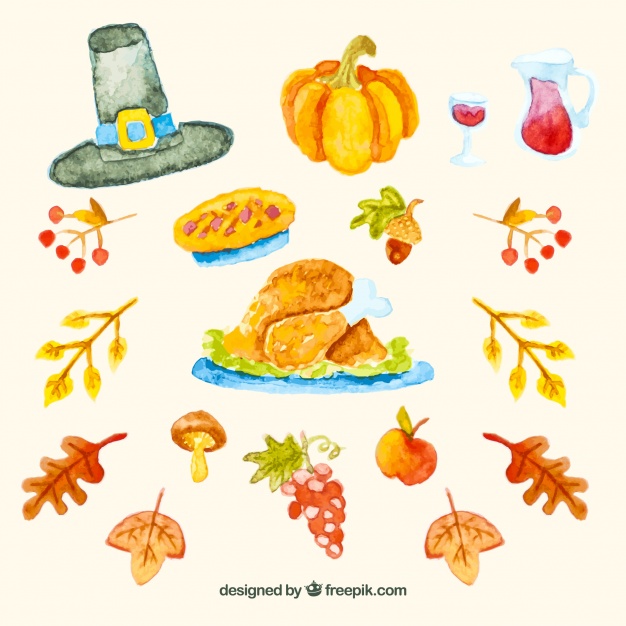 626x626 Thanksgiving Watercolor Elements Pack Vector Free Download