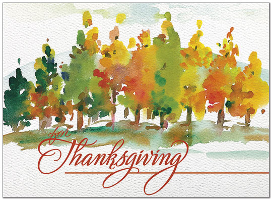 540x396 Painted Trees Card Watercolor Thanksgiving Card Posty Cards