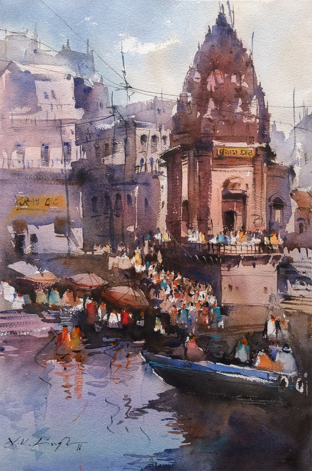 1018x1536 Watercolor Art Online Varanasi Ghats Online Art Gallery For