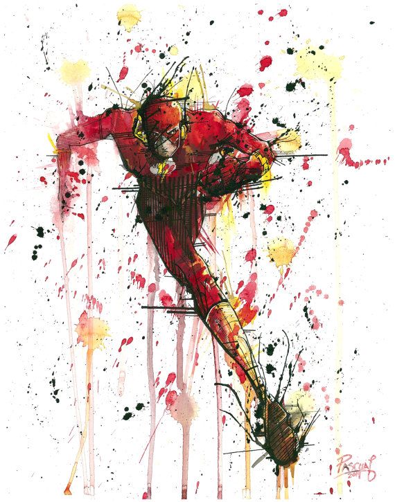 570x725 The Flash Superhero Dc Comic Watercolor Painting Print Flash By