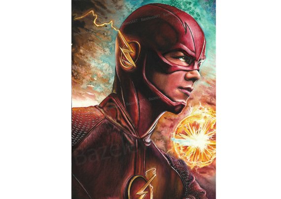 570x403 The Flash Original Watercolor Drawing Superhero Ooak Fan Art Etsy