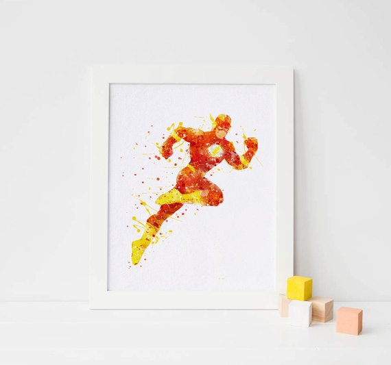 570x533 The Flash Poster Flash Print Flash Watercolor Flash Superhero Etsy