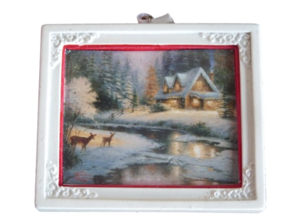 1001x750 Thomas Kinkade Christmas Ornament Deer Creek Cottage Holiday