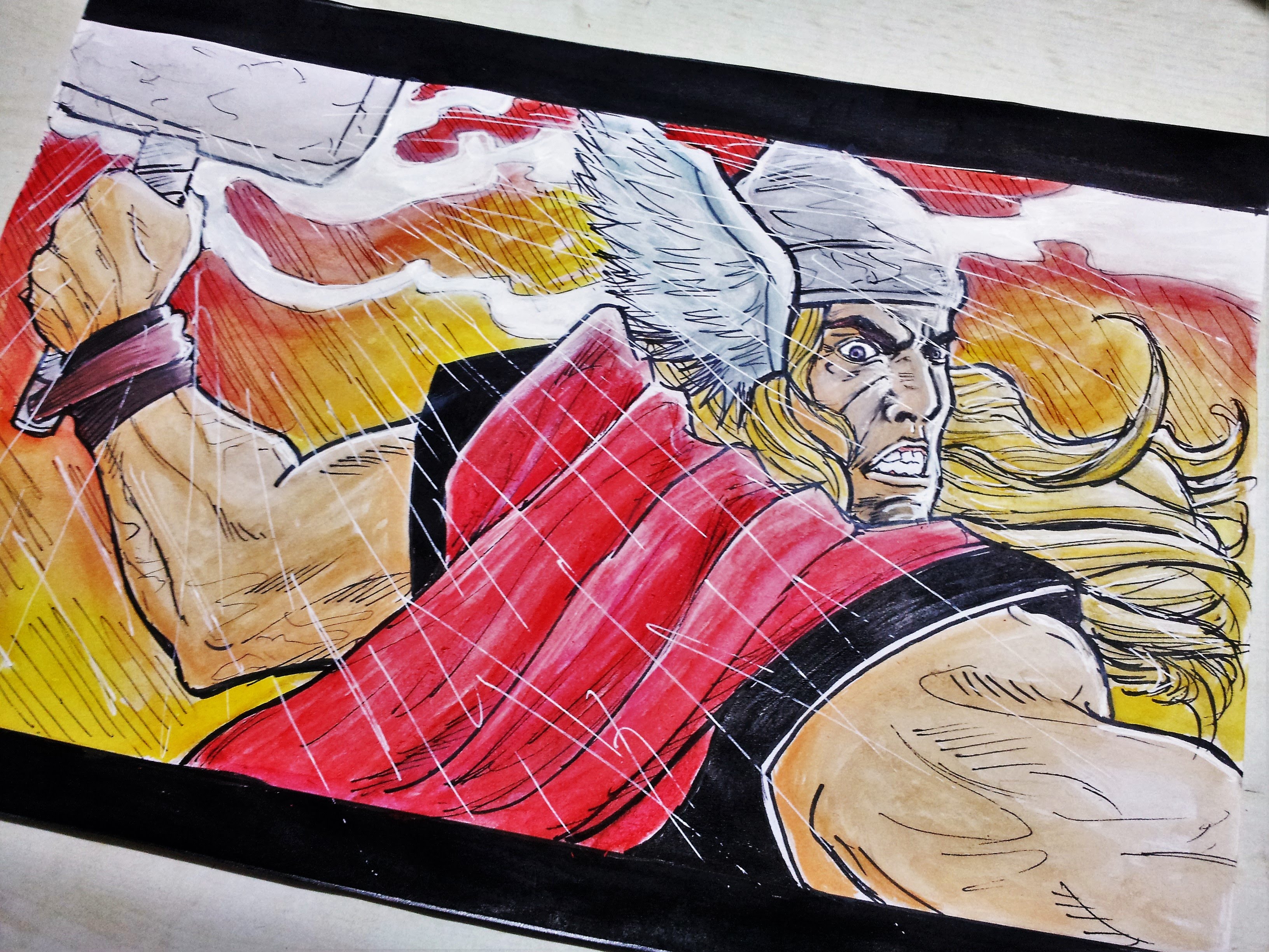 3264x2448 Thor Comic Drawing Watercolor Painting