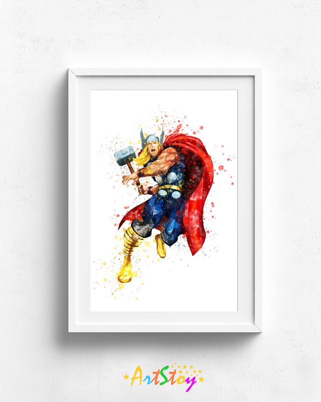 642x803 Thor Watercolor Poster. Superhero Print. Etsy