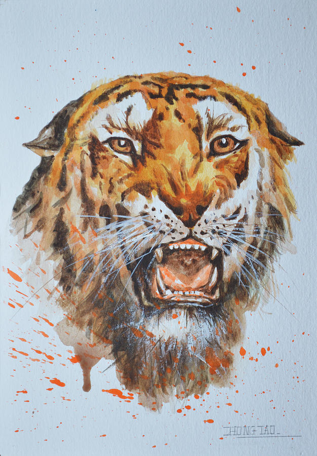 626x900 Original Watercolor Painting Drawing Animal Art Tiger On Paper