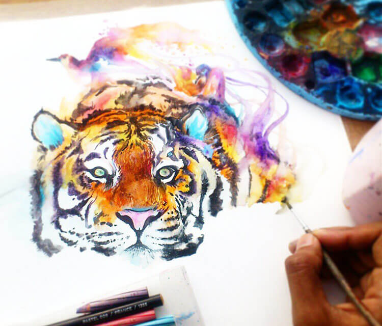 750x640 Tiger Watercolor By Art Jongkie No. 716