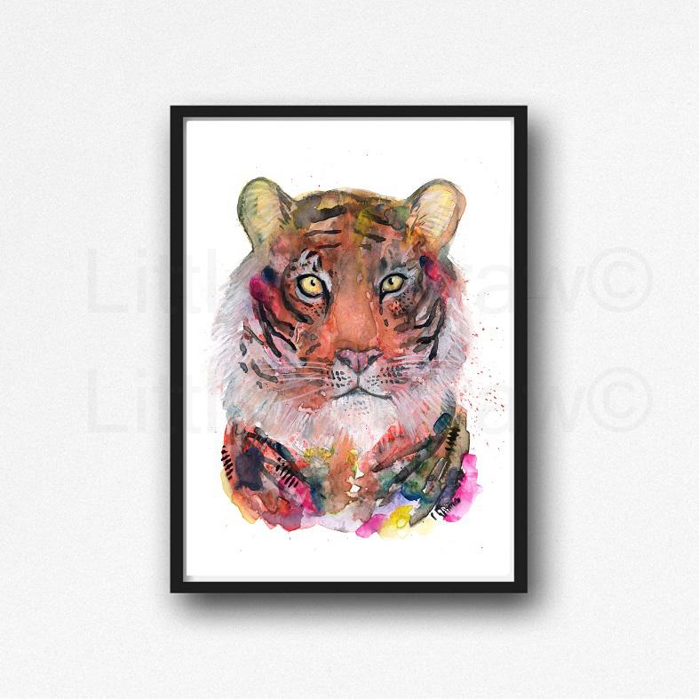 787x787 Buy Rainbow Tiger Portrait Watercolor Painting Print Watercolour