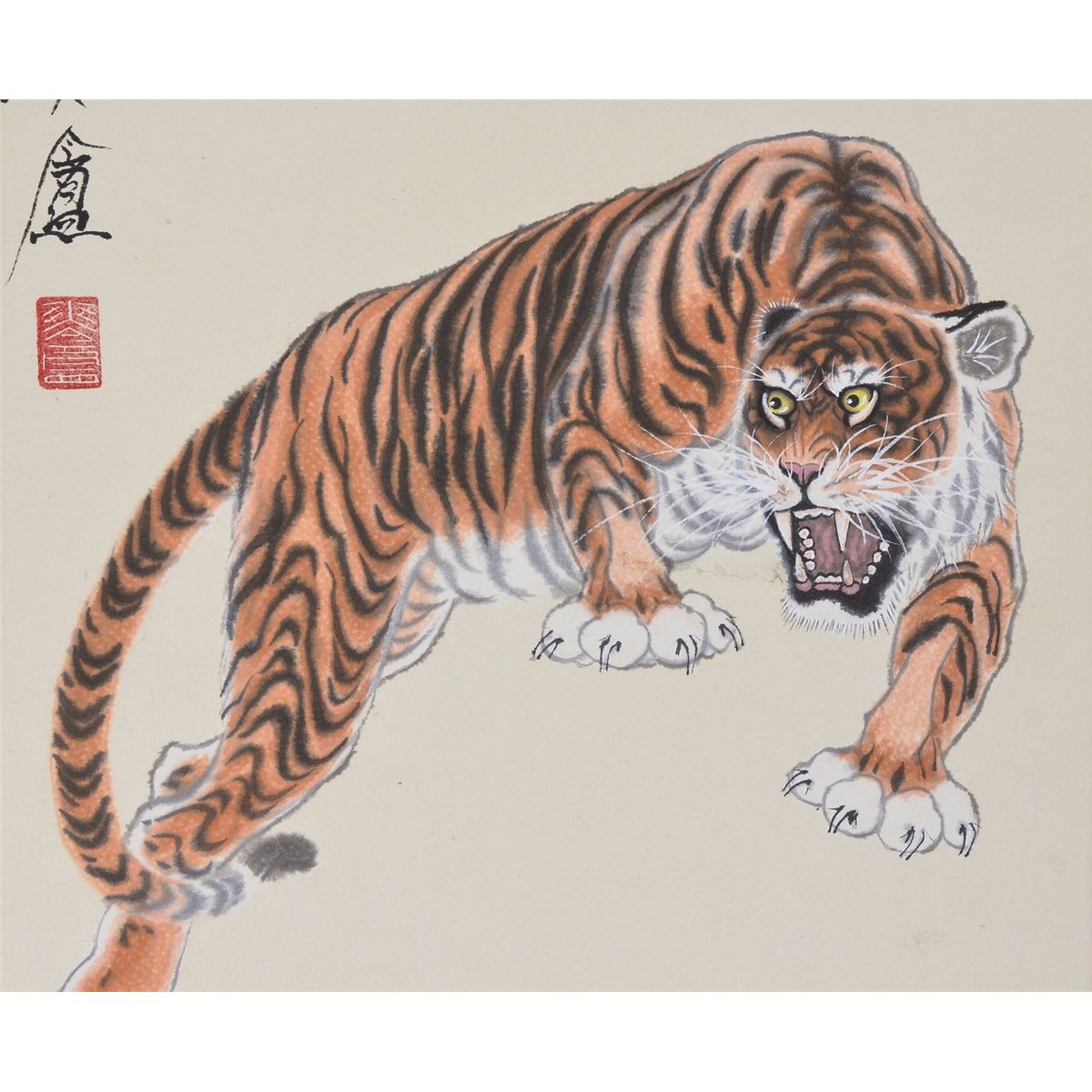1200x1200 Chinese Watercolor Painting Hanging Scroll Tiger