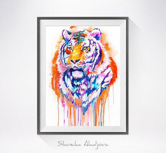 570x525 Tiger Watercolor Painting Print