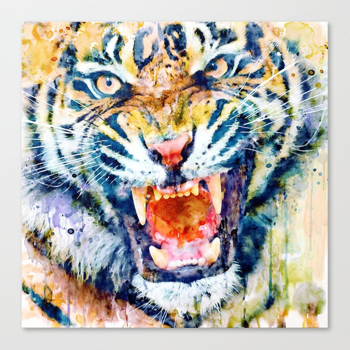 700x700 Angry Tiger Watercolor Close Up Canvas Print By Marianvoicu Society6