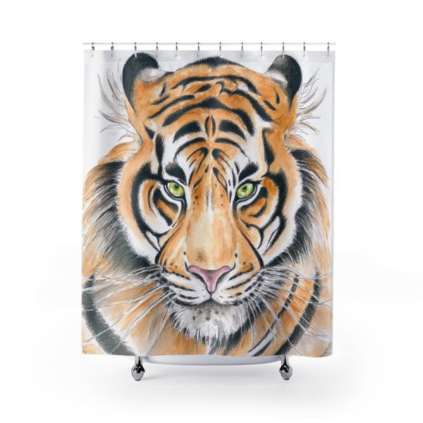 600x600 Bengal Tiger Watercolor Ink Art Shower Curtain Seven Sirens Studios