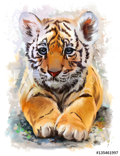 384x500 Little Tiger Watercolor Painting