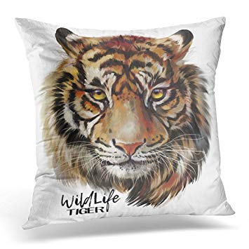 355x355 Breezat Throw Pillow Cover Red Head Tiger Watercolor