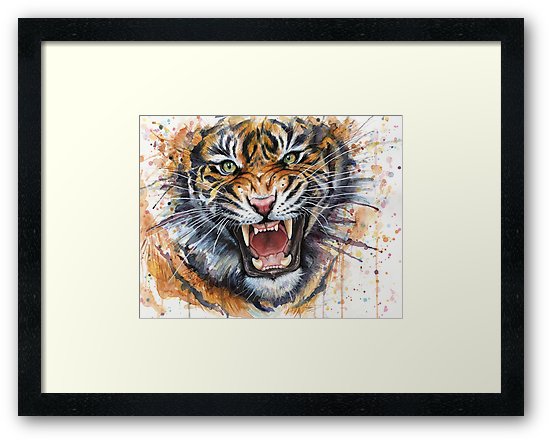 550x442 Tiger Watercolor Painting Framed Prints By Olga Shvartsur Redbubble