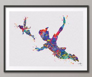 300x252 Peter Pan And Tinkerbell Watercolor Painting Print Archival Fine