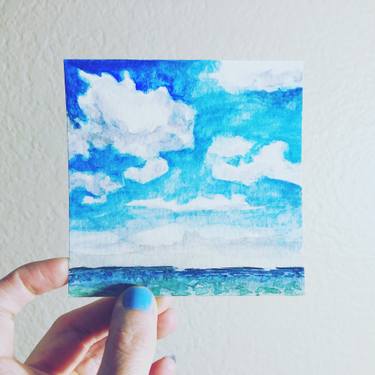 375x375 Contemplation Tiny Watercolor Ocean Landscape Painting By