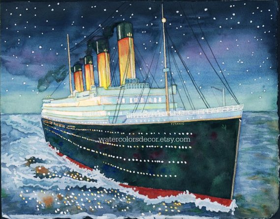 570x446 Titanic Watercolor Print Ship Painting Victorian Decor Etsy