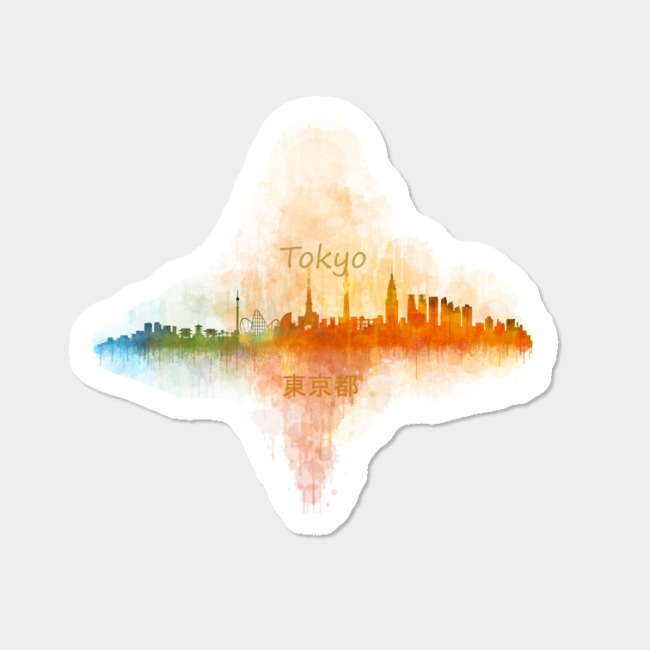 650x650 Tokyo Japan City Skyline In Watercolor Art. V4 Sticker By Hqphoto