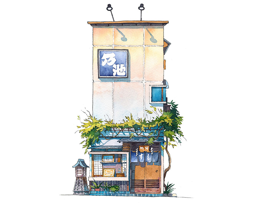880x698 Tokyo Storefronts Captured In Watercolor By Polish Artist Bored