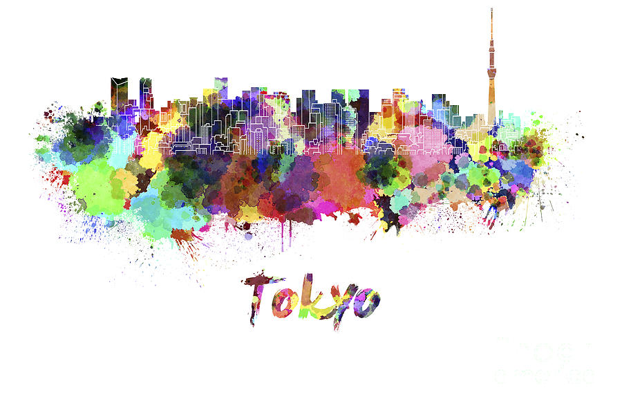 900x590 Tokyo V2 Skyline In Watercolor Painting By Pablo Romero