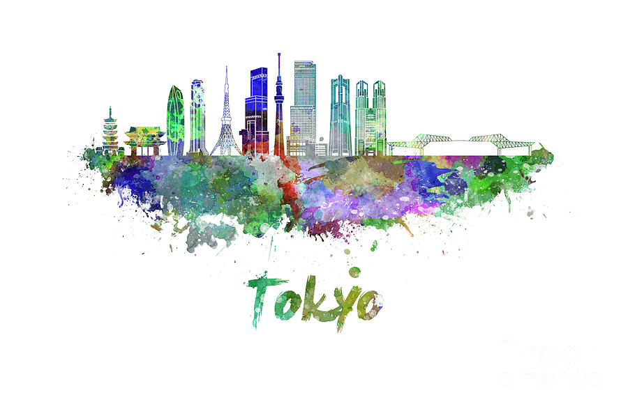 900x590 Tokyo V3 Skyline In Watercolor Painting By Pablo Romero