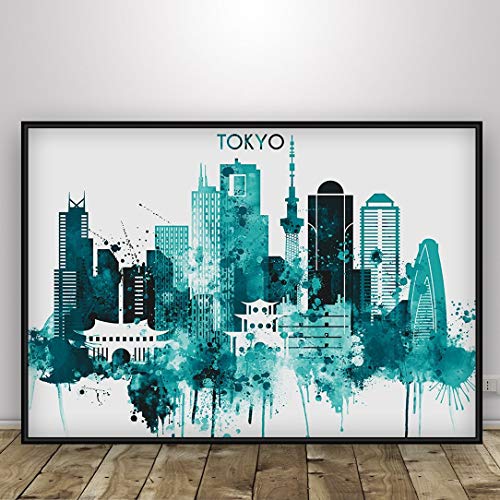 500x500 Tokyo Watercolor Blue Print, Tokyo Watercolor, Japan