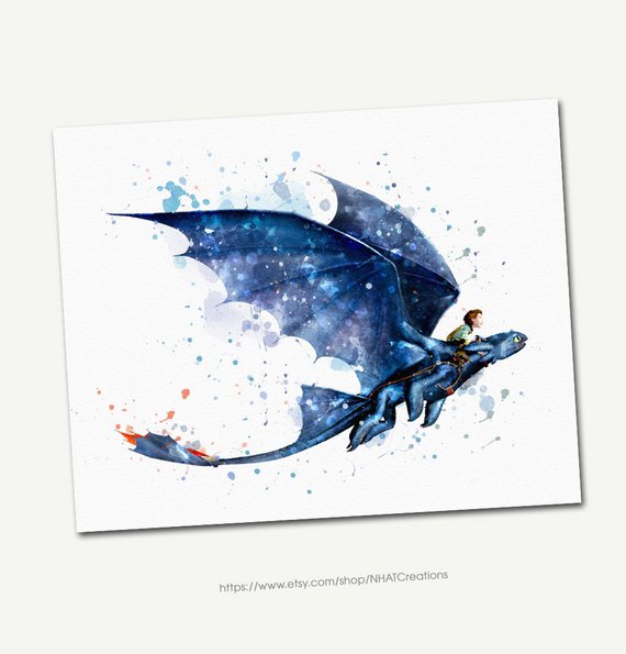 570x595 Sale Off Fan Art Hiccup And Toothless Watercolor Art Print Etsy