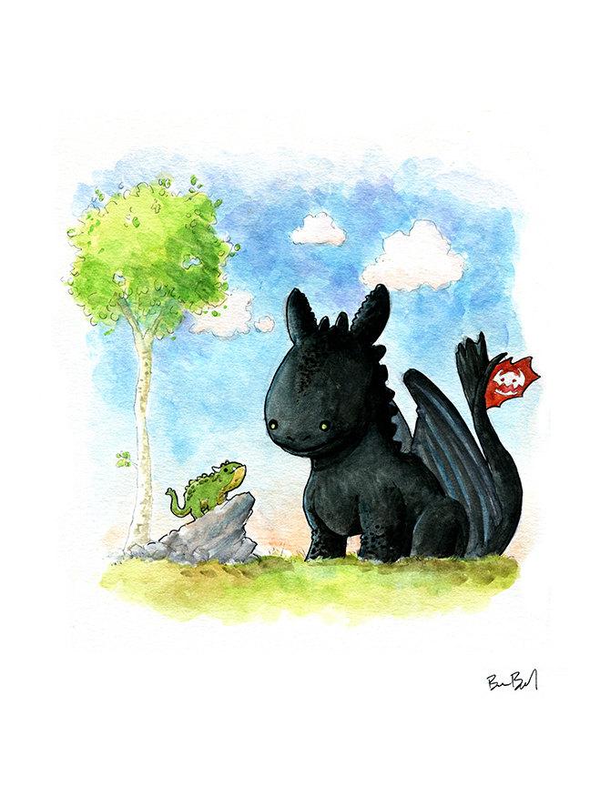 648x864 Toothless Inspired Watercolor Print Ben Byrd Art