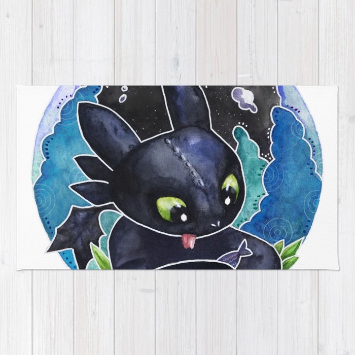 700x700 Baby Toothless Night Fury Dragon Watercolor White Bg Rug By