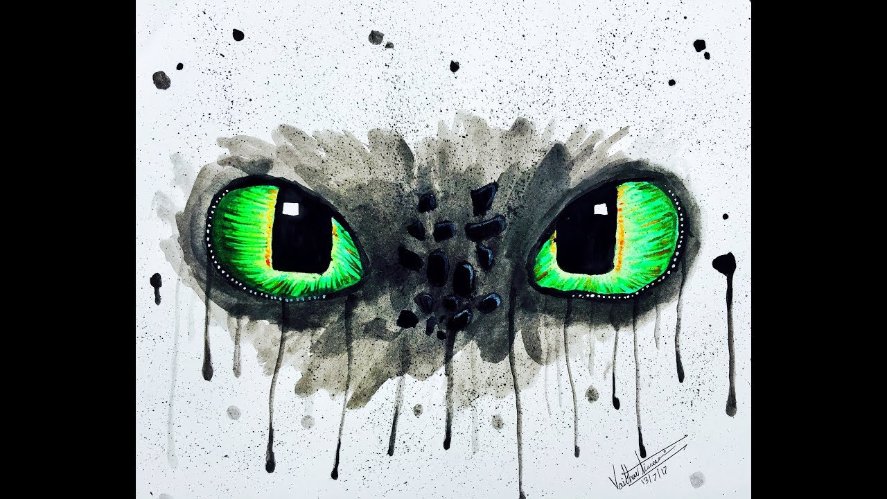 1280x720 Watercolor Painting Tutorial Toothless (Nightfury) Timelapse