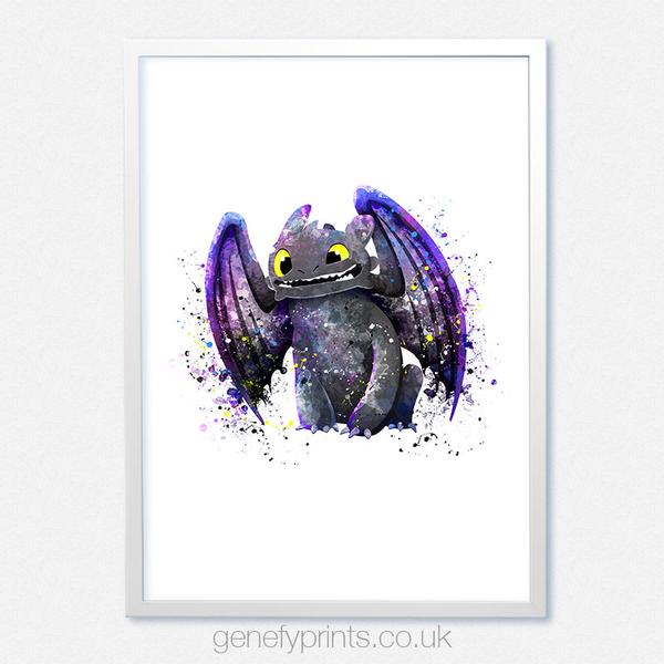 600x600 How To Train Your Dragon Toothless Night Fury Watercolor Print