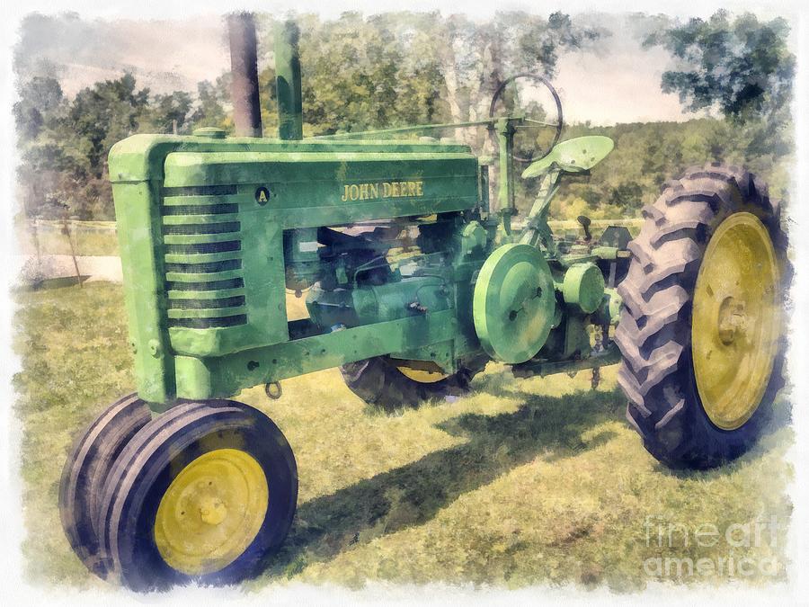 900x675 Old Green Vintage Tractor Watercolor Digital Art By Edward Fielding