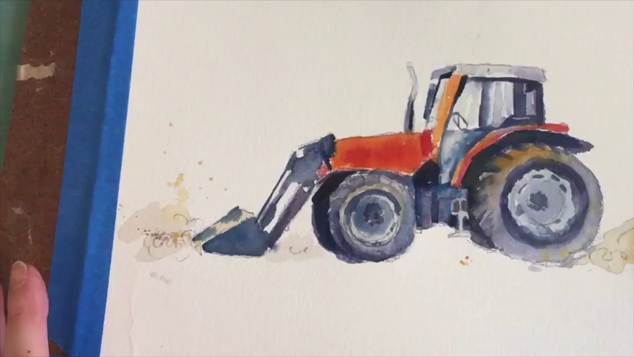 1280x720 Orange Tractor Watercolor Painting Demo