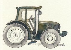 236x168 Red Tractor Vintage Digital Image Sheet Original Illustrate
