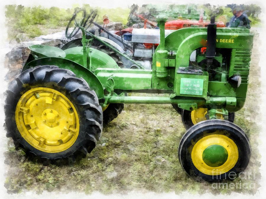 900x675 Classic Old Green Vintage Farm Tractor Watercolor Digital Art By