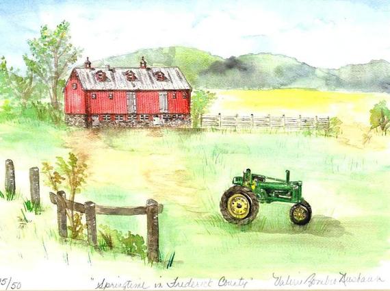 570x425 Farm And Tractor Watercolor Print Maryland Art Walkersville Etsy