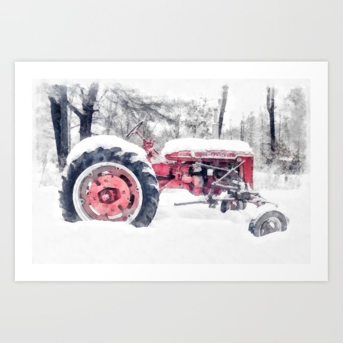 700x700 Farmall Super C Tractor In Winter Watercolor Art Print By