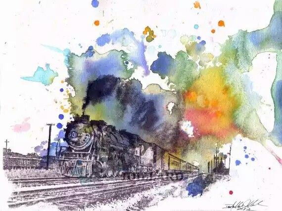 570x427 Train Watercolor Acuarela Watercolor