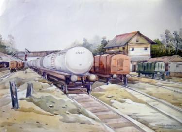 375x272 Wagon Railway Watercolor On Paper Painting By Samiran Sarkar