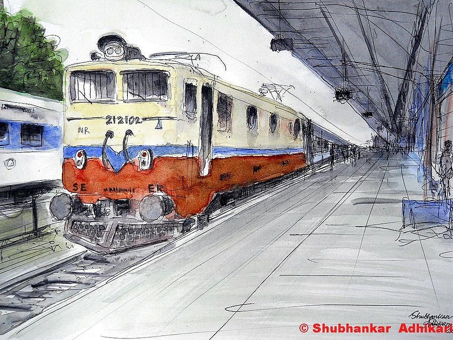 900x675 Kolkata Bound Super Fast Train Painting By Shubhankar Adhikari