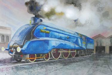 375x250 Original Impressionism Train Watercolor Paintings For Sale