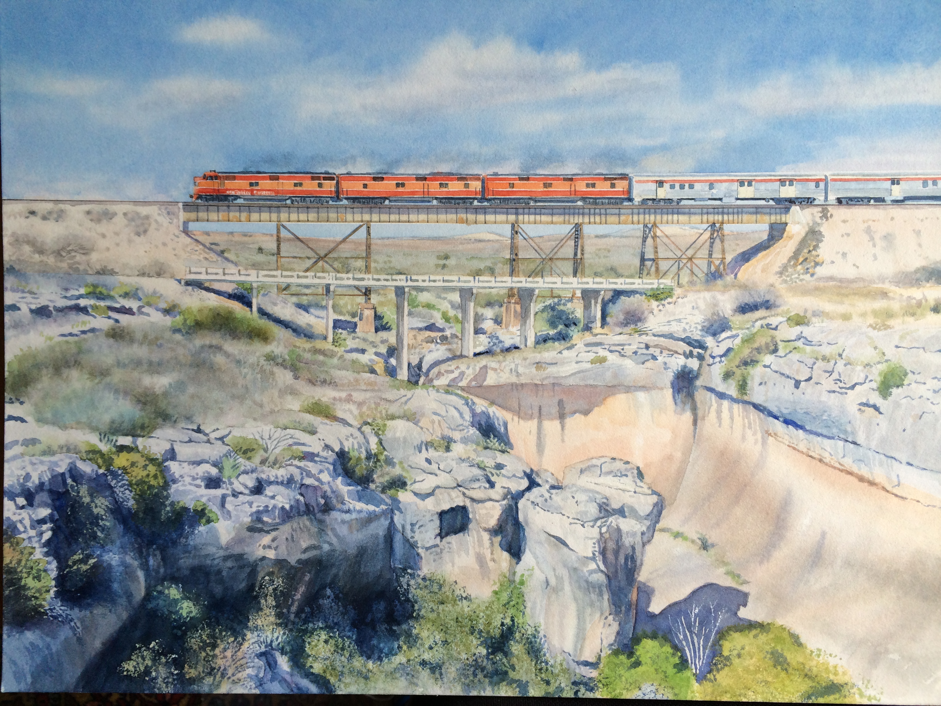 3264x2448 Chris Oldham Train Watercolors For Sale